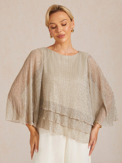 Metallic Chiffon Pleated Blouse