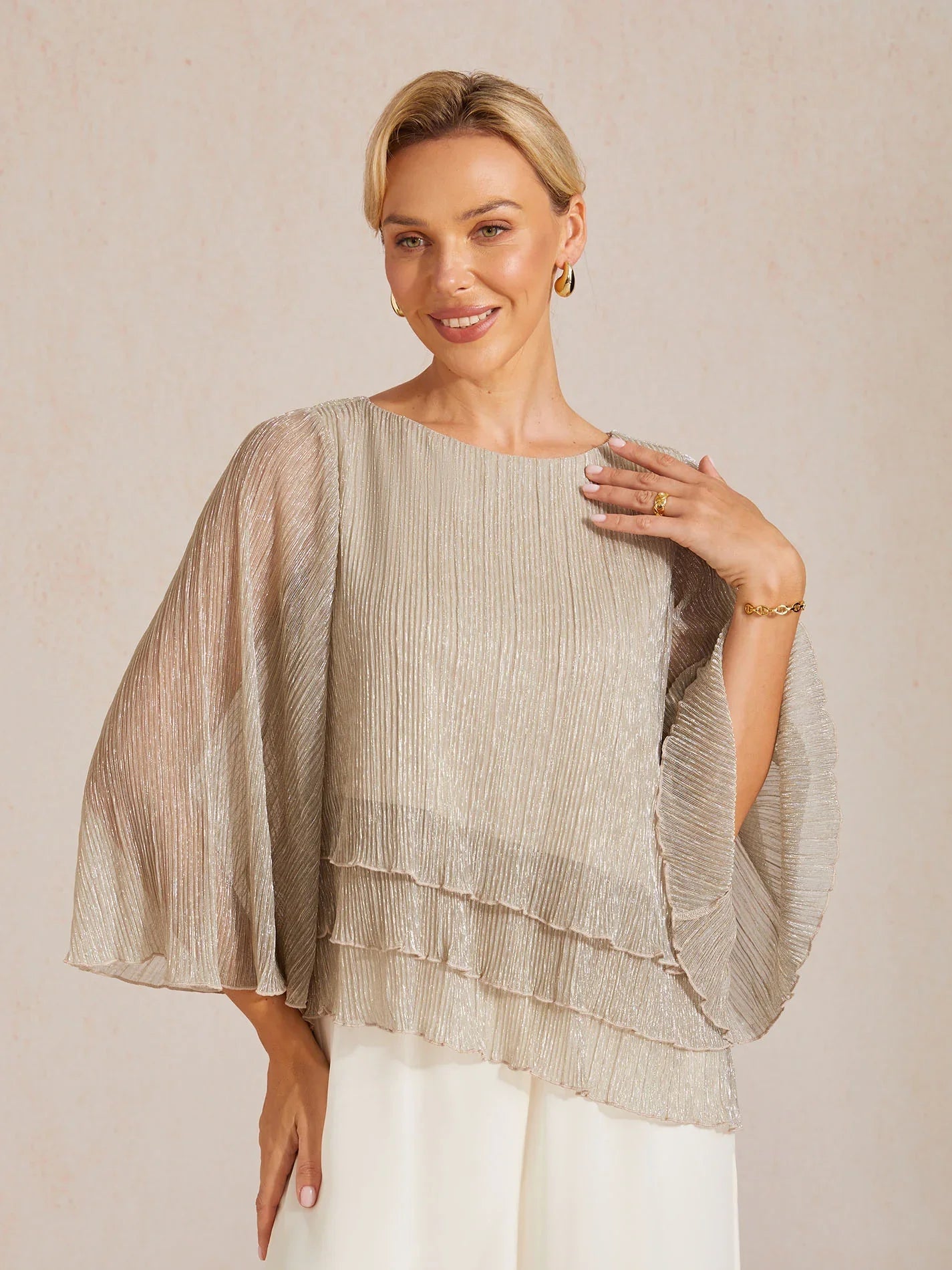 Metallic Chiffon Pleated Blouse