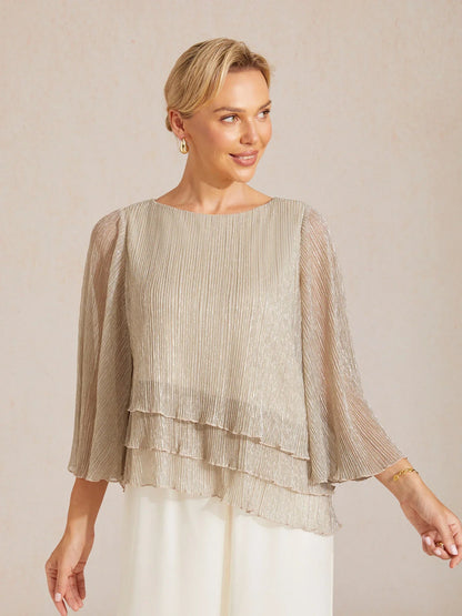 Metallic Chiffon Pleated Blouse