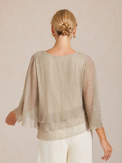 Metallic Chiffon Pleated Blouse