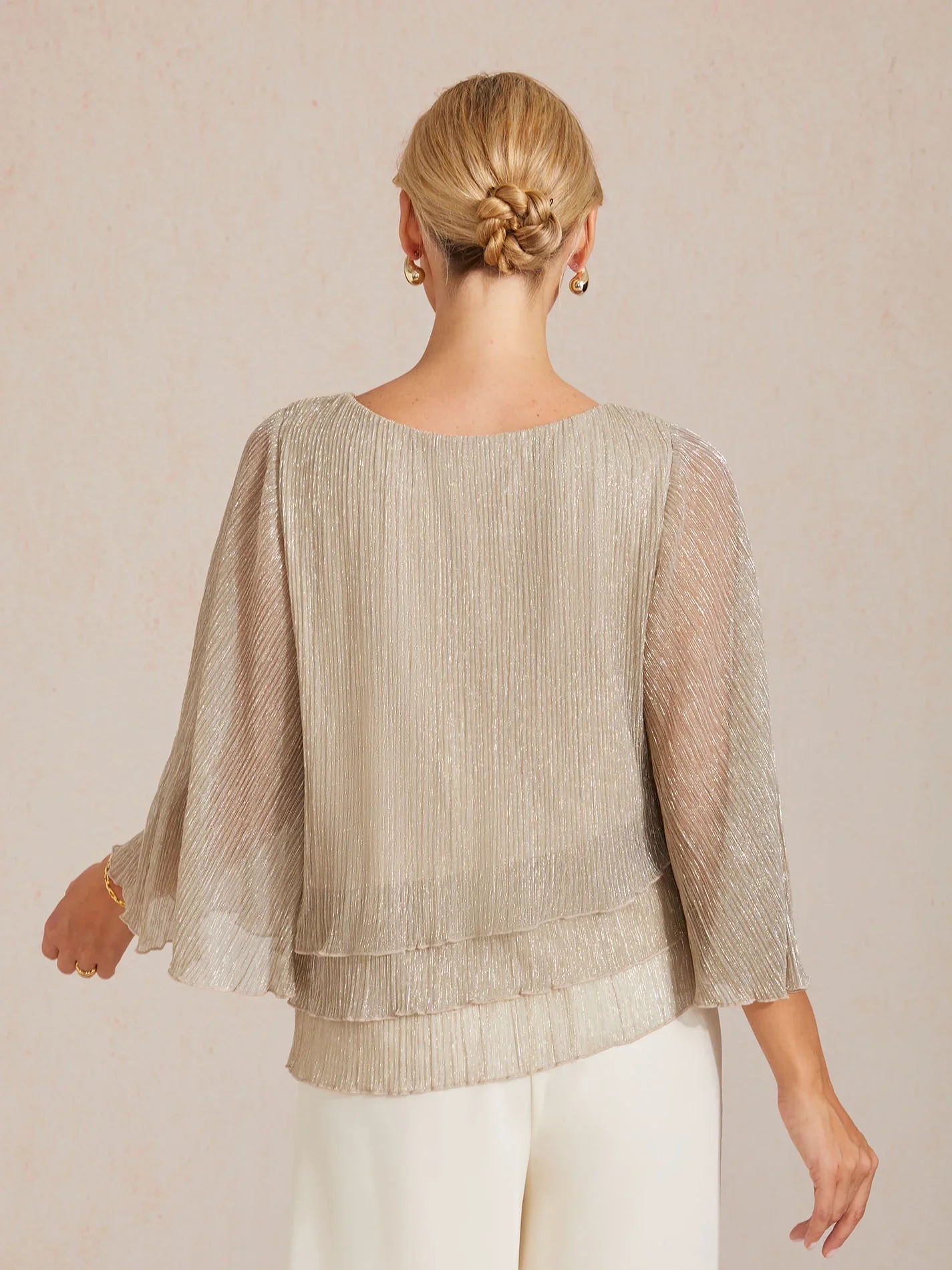 Metallic Chiffon Pleated Blouse