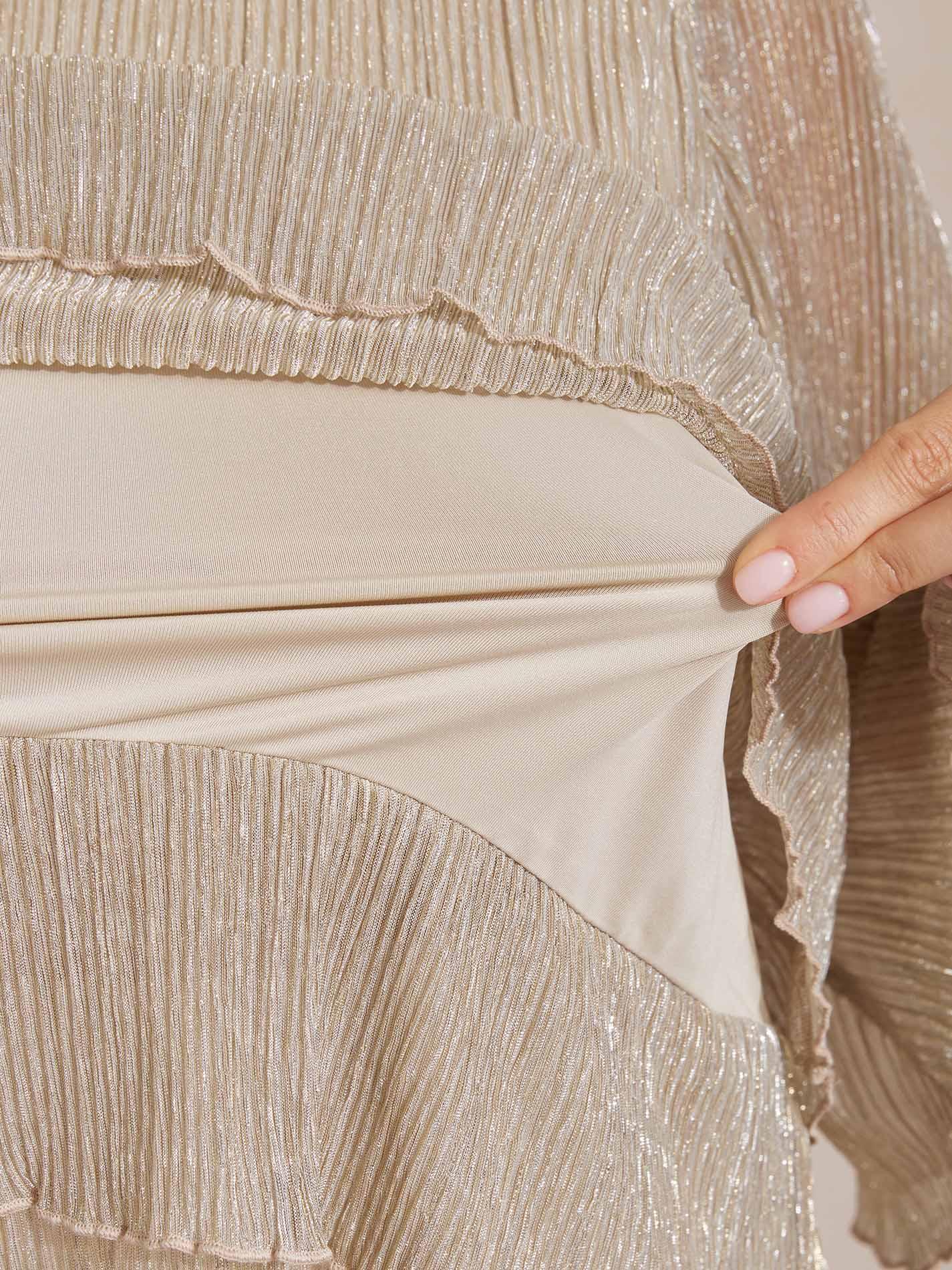 Metallic Chiffon Pleated Blouse