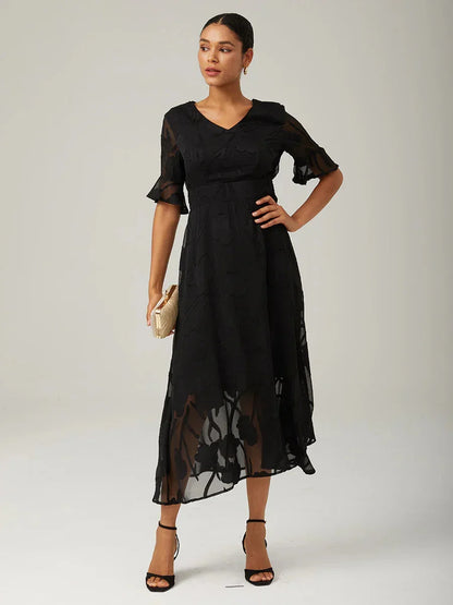 Ruffle Flutter Lace Maxi Dress