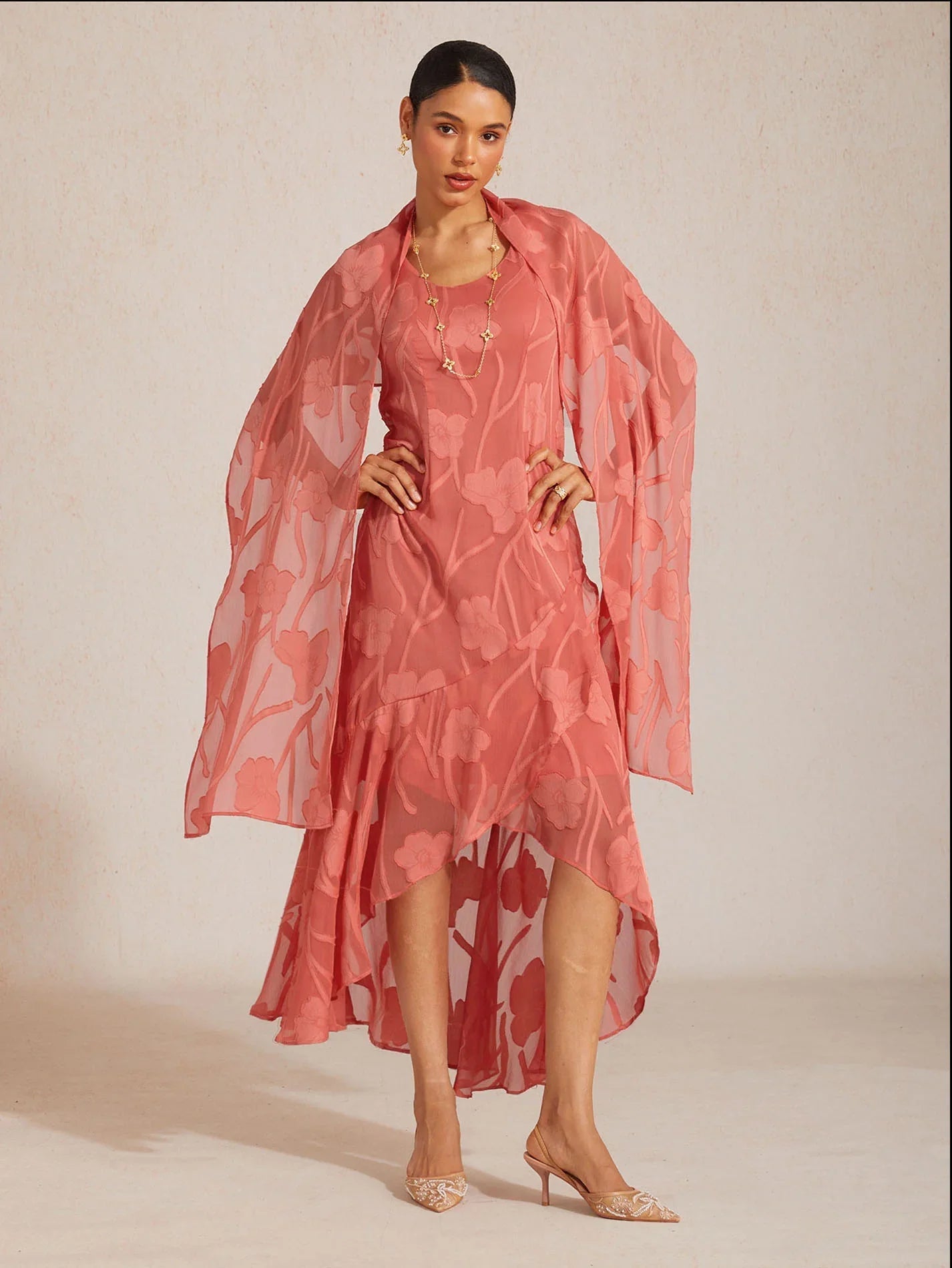 Sheer Floral Chiffon Shawl
