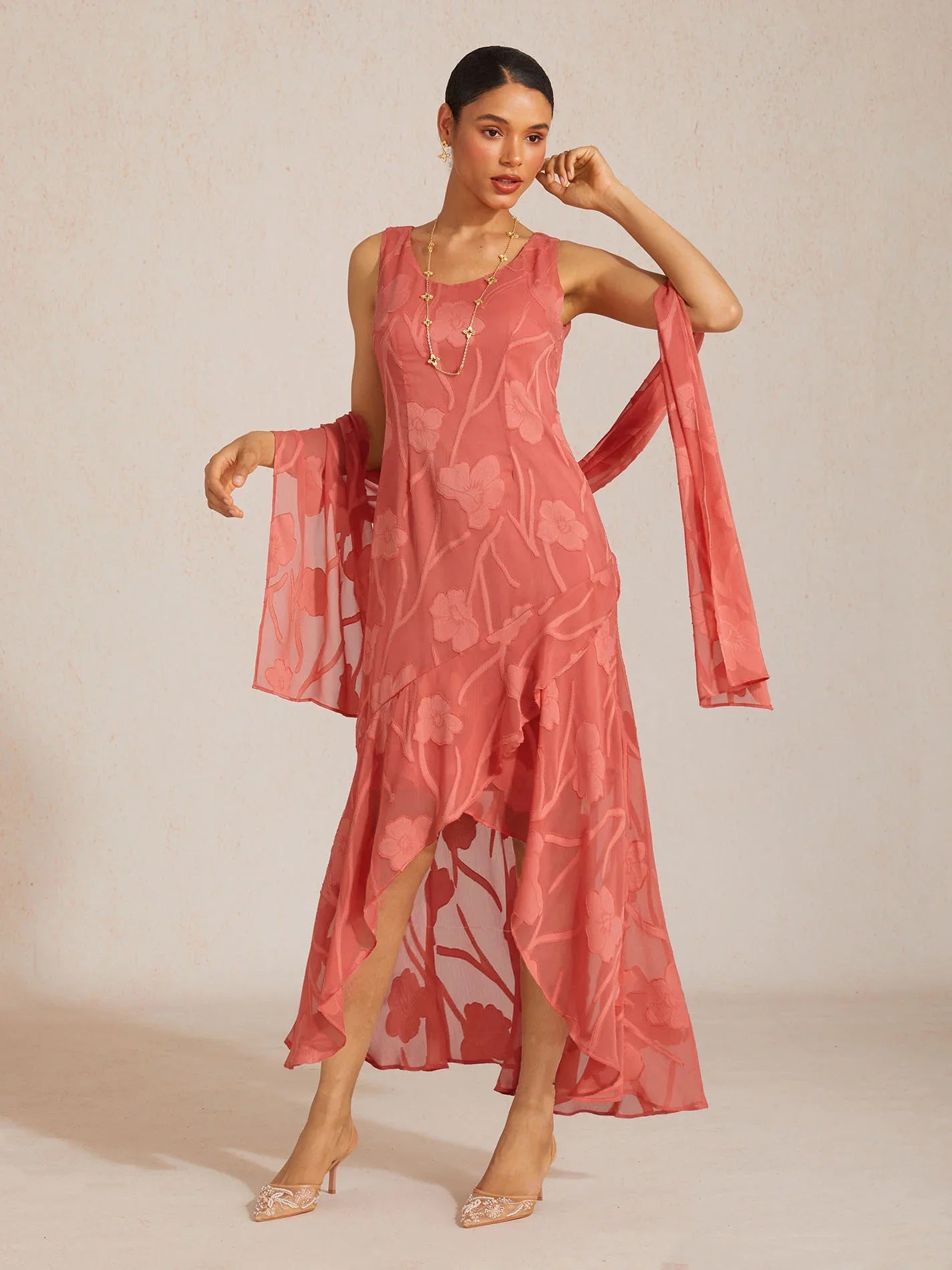 Sheer Floral Chiffon Shawl