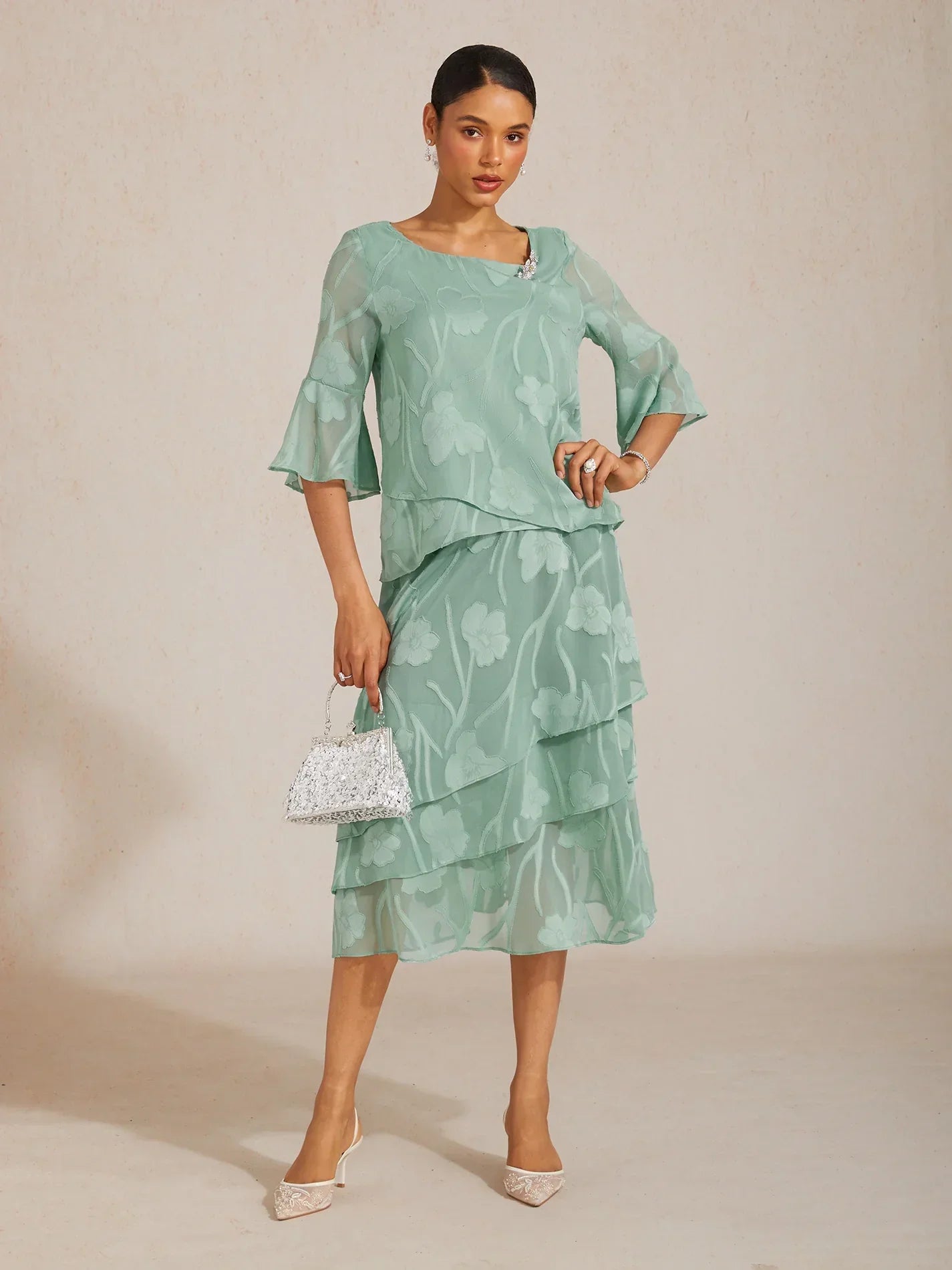 Dressy Chiffon Asymmetric Hem Blouse