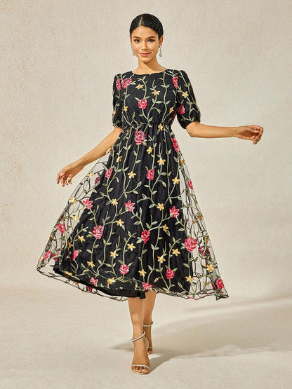 Floral Embroidered Lace Maxi Dress
