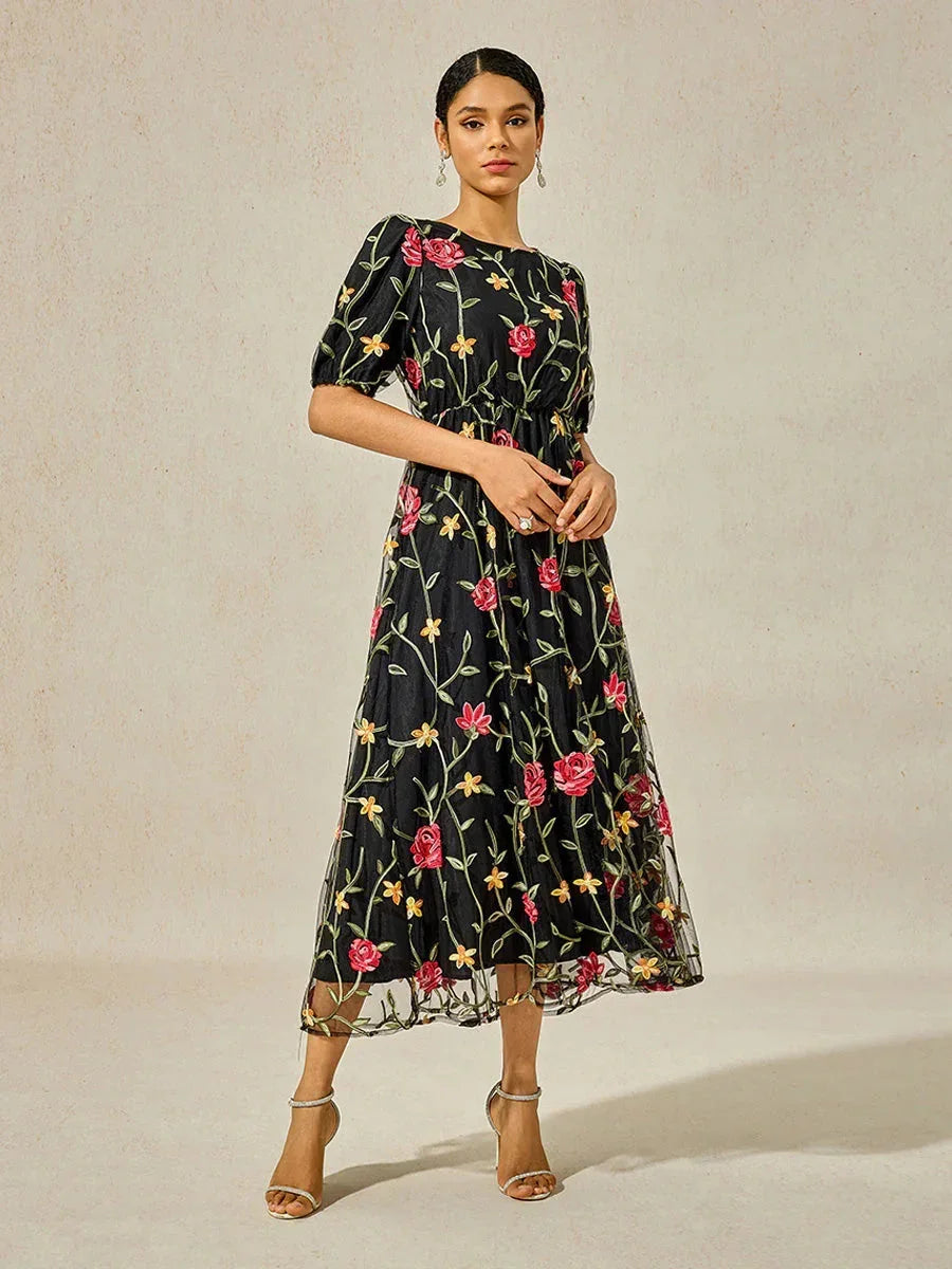 Floral Embroidered Lace Maxi Dress