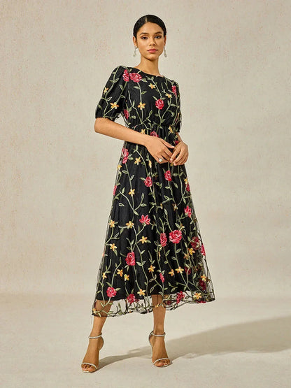 Floral Embroidered Lace Maxi Dress