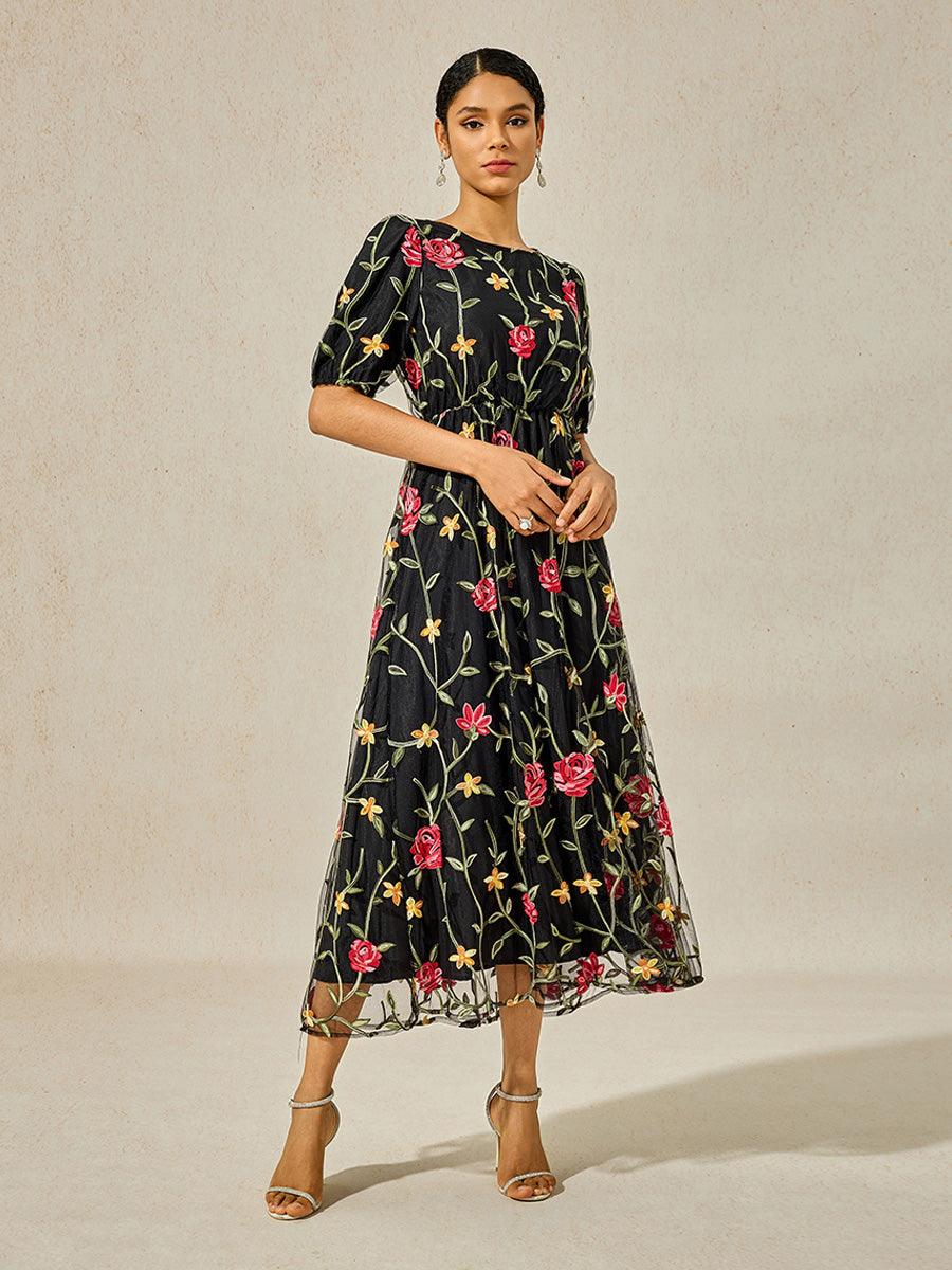 Floral Embroidered Lace Maxi Dress
