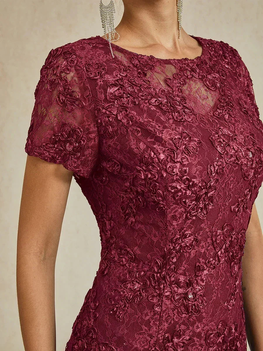 Rosette Lace A-Line Gown with Sequin Embellishment