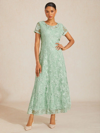 Rosette Lace A-Line Gown with Sequin Embellishment