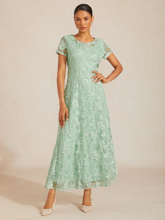 Rosette Lace A-Line Gown with Sequin Embellishment