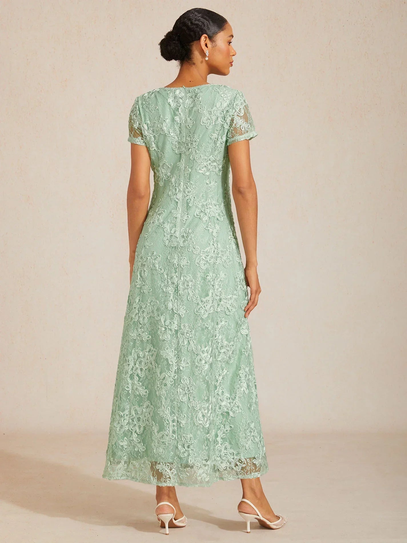 Rosette Lace A-Line Gown with Sequin Embellishment