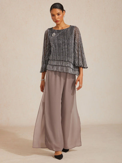 Metallic Chiffon Pleated Blouse