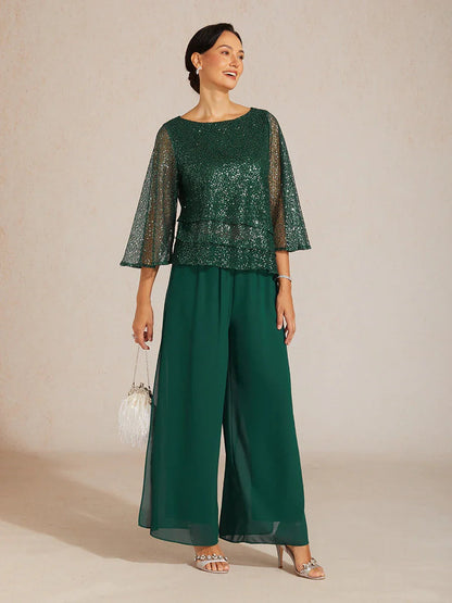 Bell Sleeves Mesh Sequin Layered Top