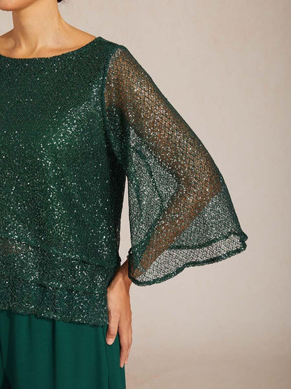 Bell Sleeves Mesh Sequin Layered Top