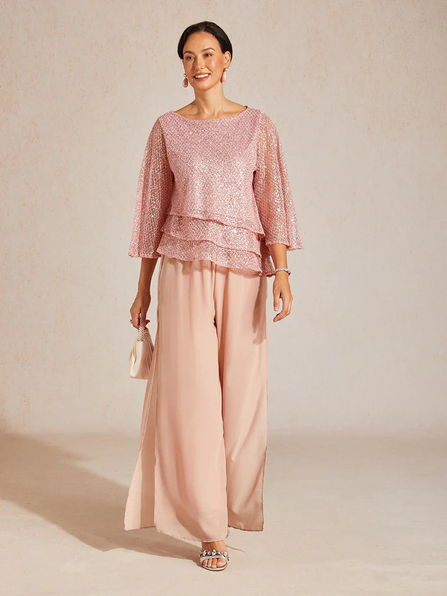 Bell Sleeves Mesh Sequin Layered Top
