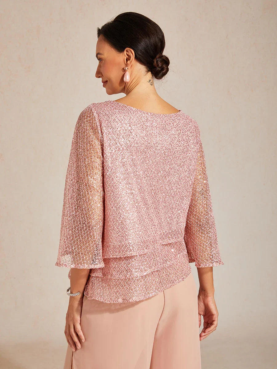Bell Sleeves Mesh Sequin Layered Top