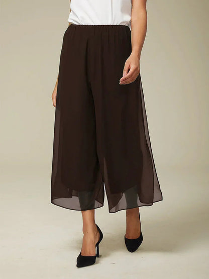 Cropped Length Straight Leg Pant With Chiffon Split Leg Overlay
