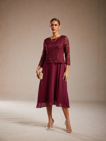 Elegant Lace and Chiffon Tea-Length Dress