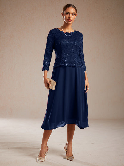 Elegant Lace and Chiffon Tea-Length Dress