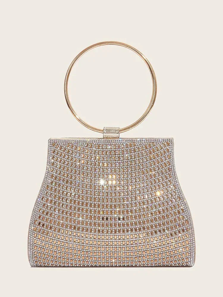 Crystal Clutch with Gold Ring Handle  Elegant Bag