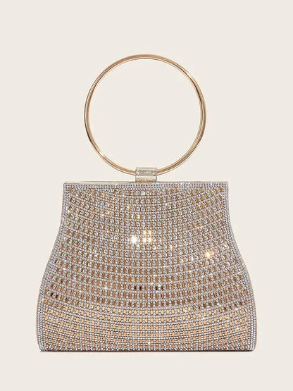 Crystal Clutch with Gold Ring Handle  Elegant Bag