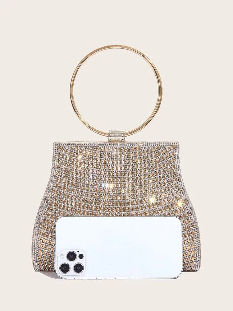 Pochette en cristal avec poignée en anneau doré, sac élégant