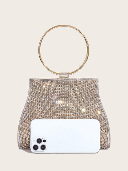 Crystal Clutch with Gold Ring Handle C Elegant Bag