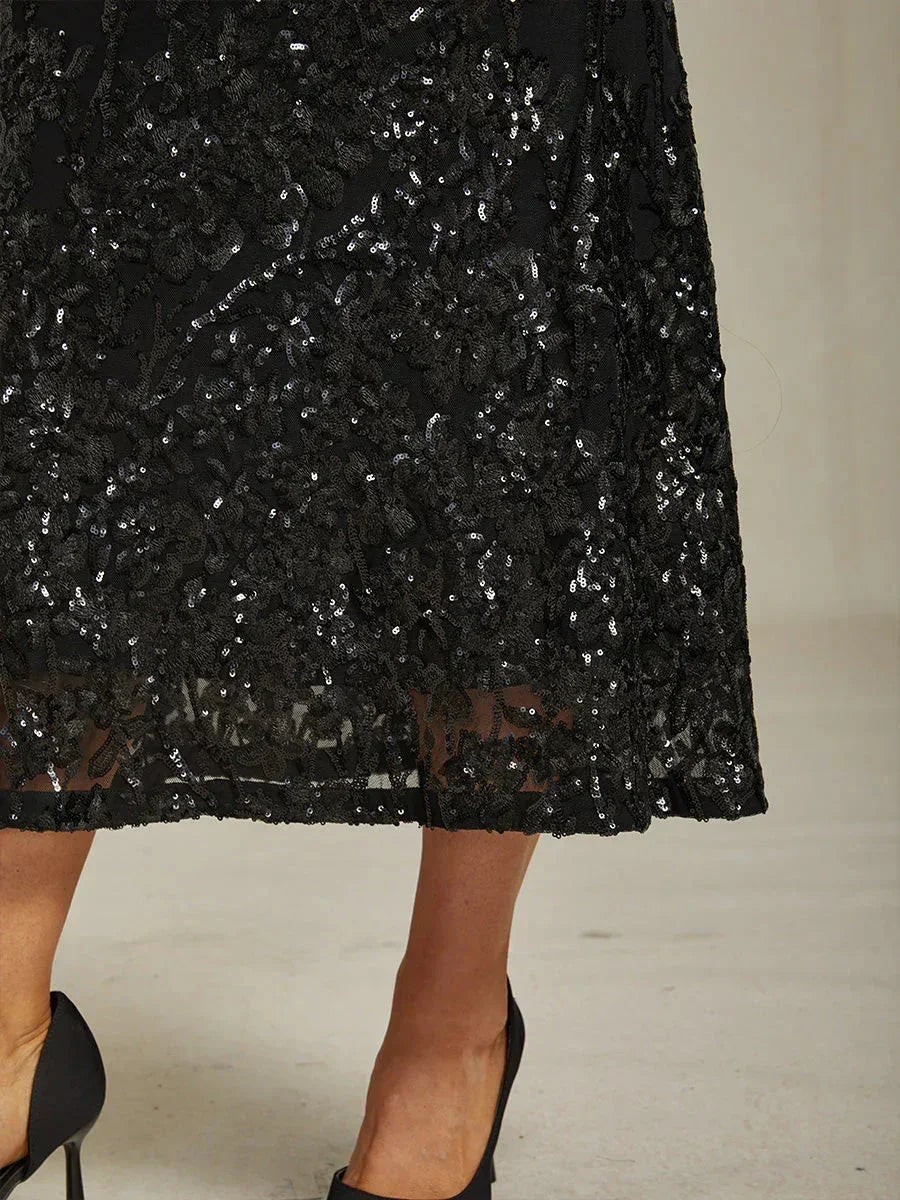 Elegant V-Neck Cold Shoulder Sequin Dress