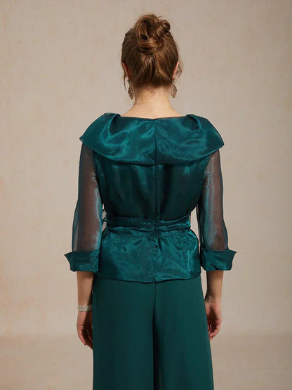Sheer Organza Collar Tie Dressy Blouse