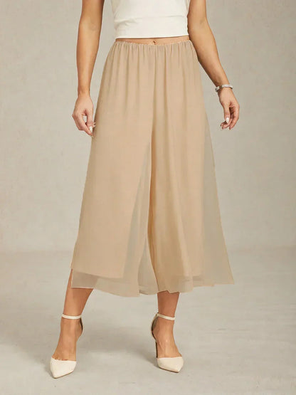 Cropped Length Straight Leg Pant With Chiffon Split Leg Overlay