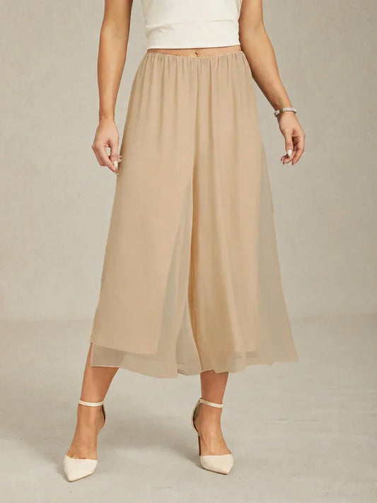Cropped Length Straight Leg Pant With Chiffon Split Leg Overlay