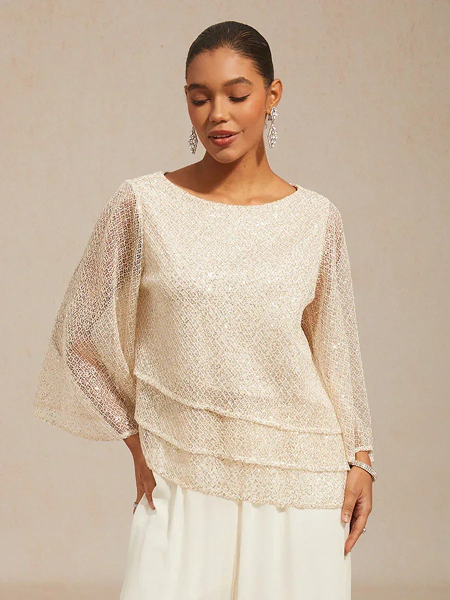 Bell Sleeves Mesh Sequin Layered Top