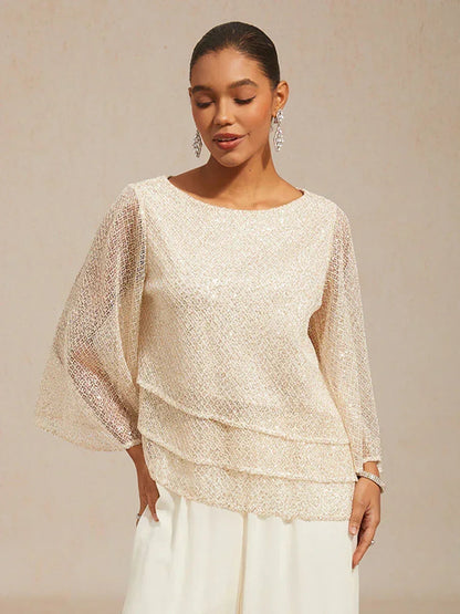 Bell Sleeves Mesh Sequin Layered Top