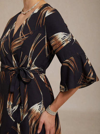 V-neck Long Tunic Blouse with Flutter Sleeves