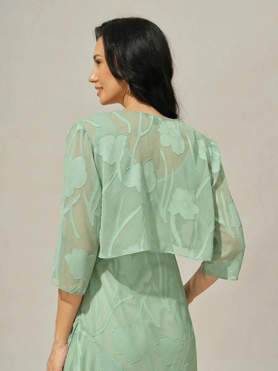 Floral Sheer Chiffon 3/4 Sleeve Shrug