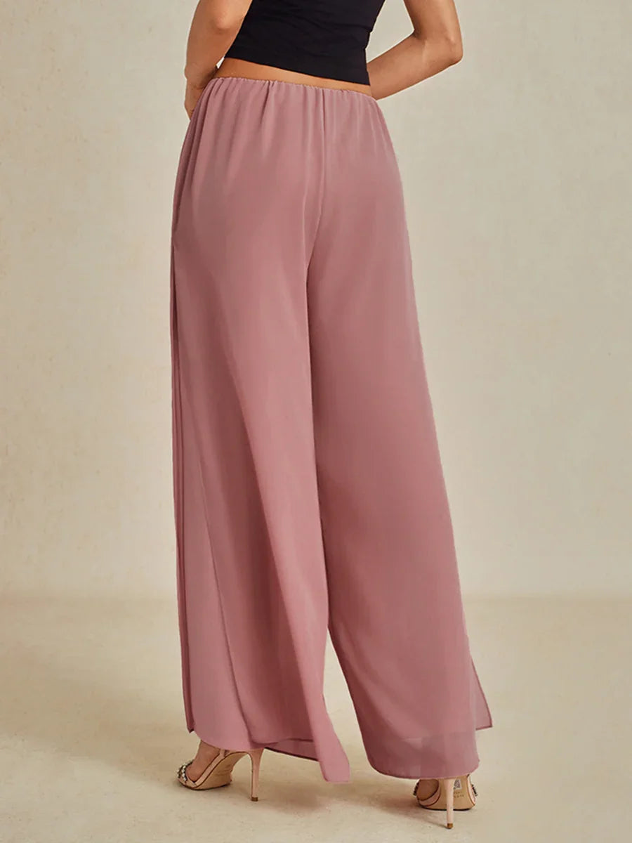 Straight Leg Pant With Chiffon Split Leg Overlay