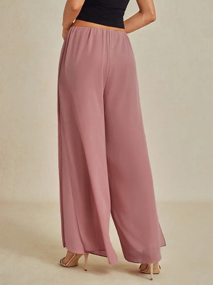 Straight Leg Pant With Chiffon Split Leg Overlay
