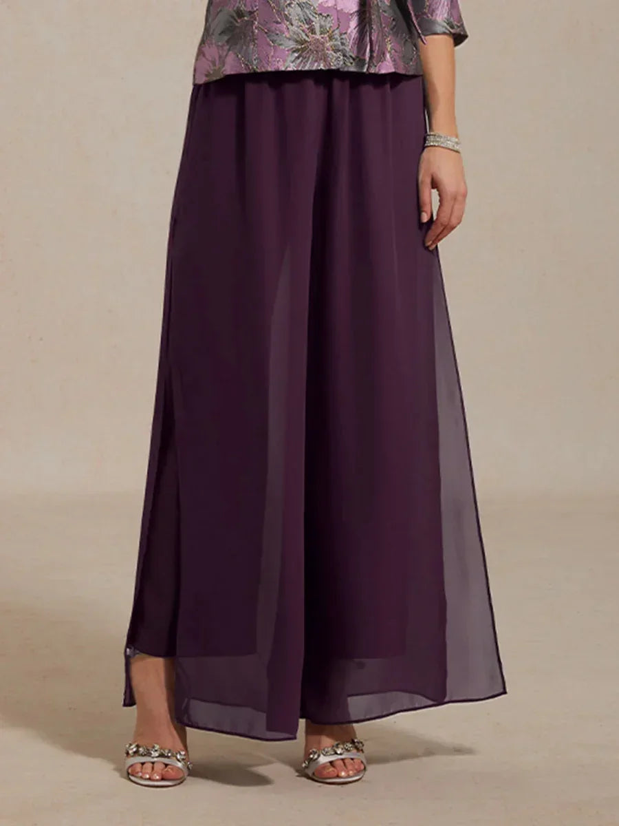 Straight Leg Pant With Chiffon Split Leg Overlay