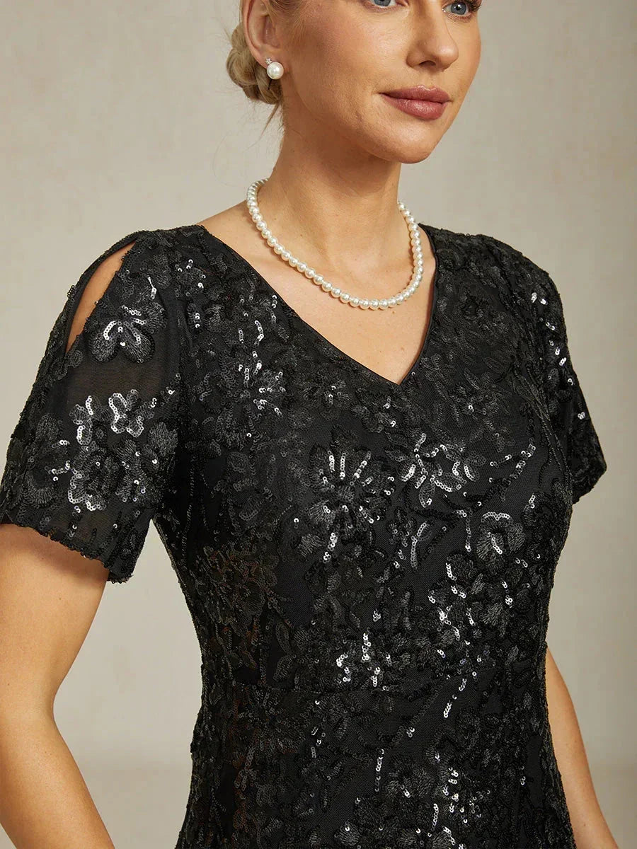 Elegant V-Neck Cold Shoulder Sequin Dress
