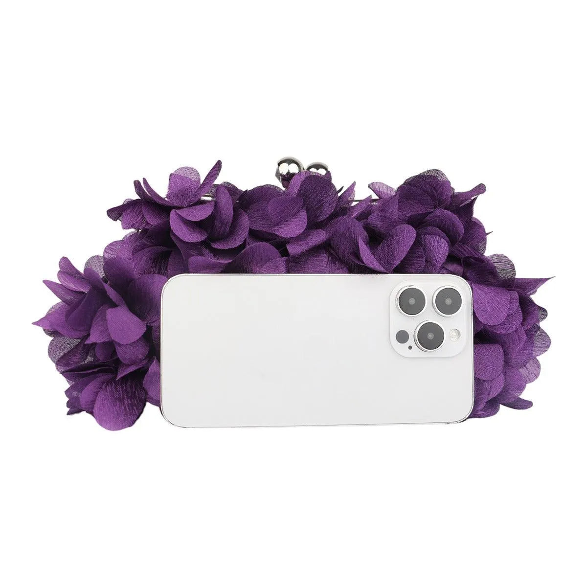 Satin Floral Evening Clutch with Rhinestone Chain