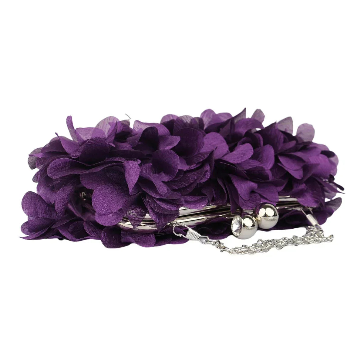 Satin Floral Evening Clutch with Rhinestone Chain
