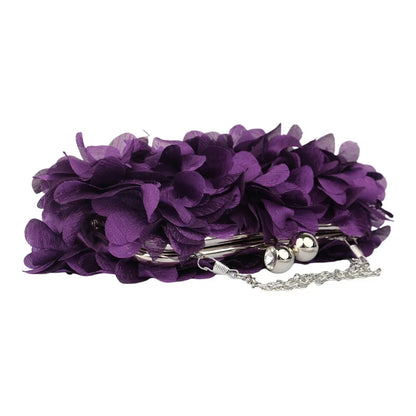 Satin Floral Evening Clutch with Rhinestone Chain