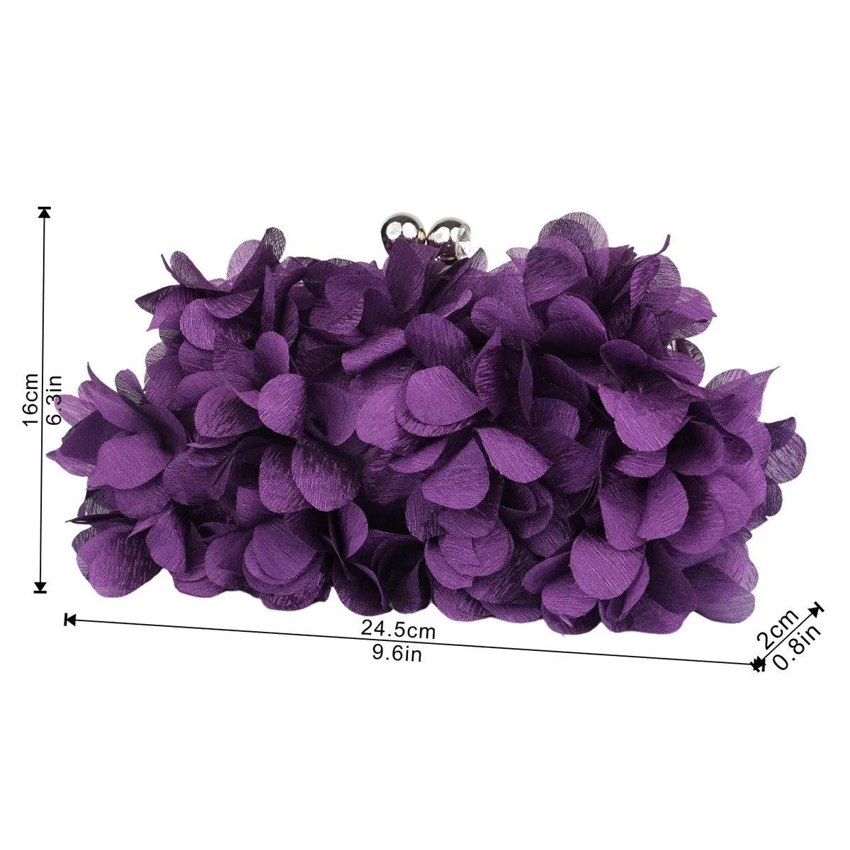 Satin Floral Evening Clutch with Rhinestone Chain