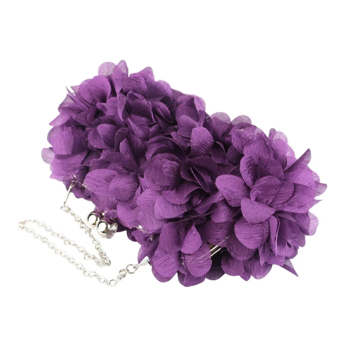 Satin Floral Evening Clutch with Rhinestone Chain