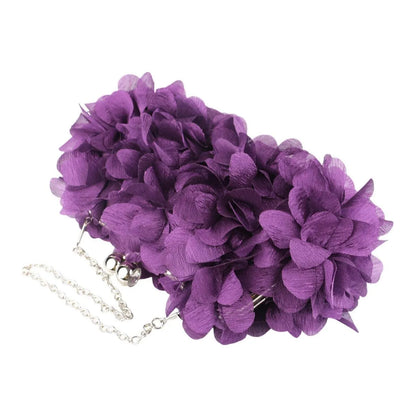 Satin Floral Evening Clutch with Rhinestone Chain