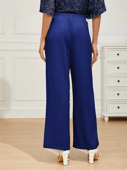 Mid-Rise Elastic Waist Wide-Leg Pants with Pockets
