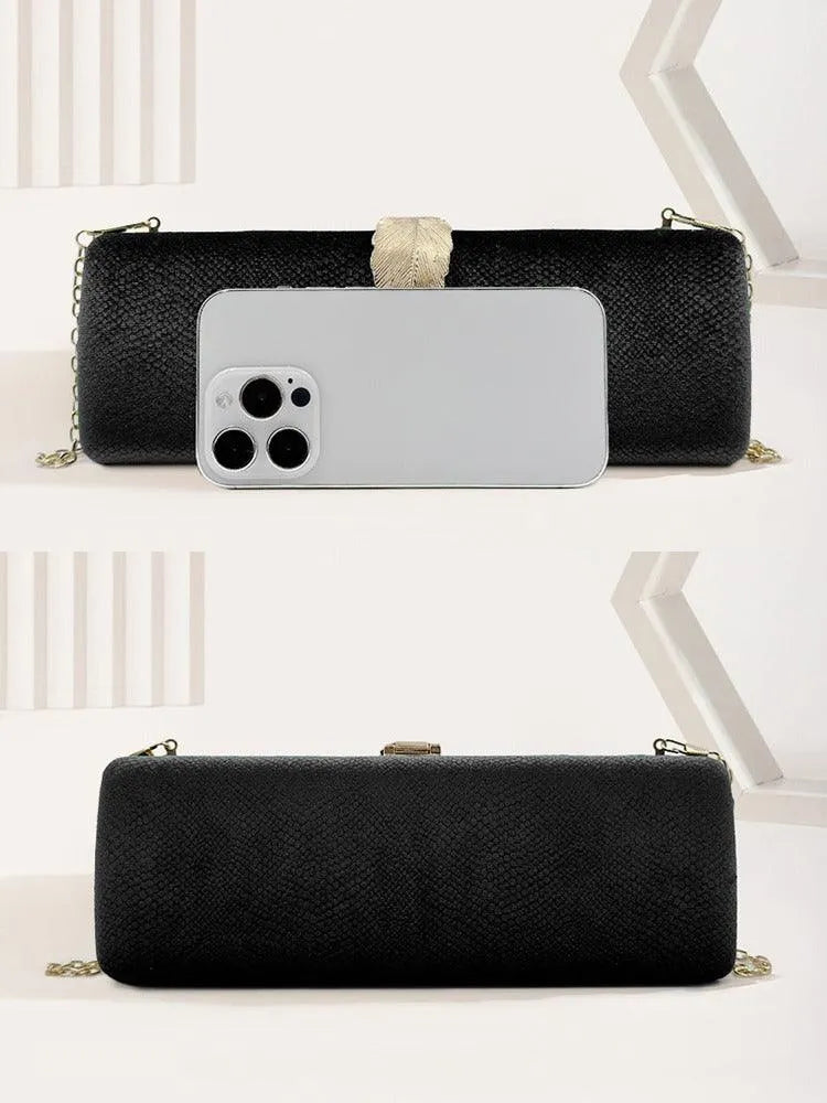 Velvet Clutch with Gold Feather
